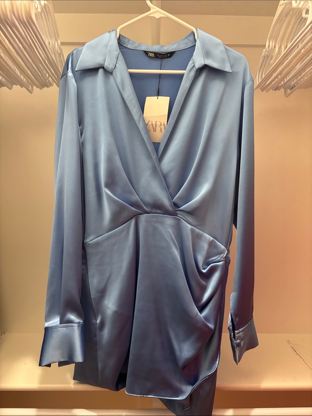 Zara Sky Blue Satin Wrap Blouse